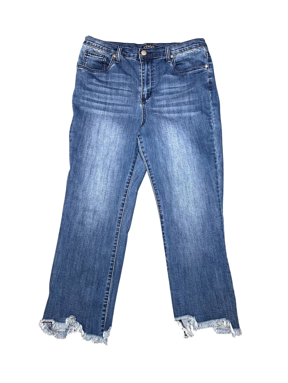 Venus Womens Jeans distinct frayed cropped hem Blue Sz 14 High Rise wide leg 283